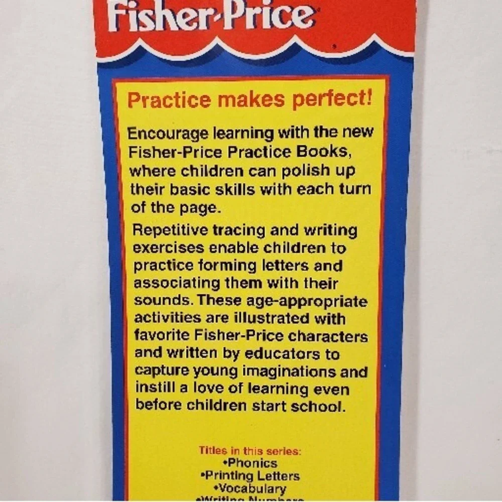 Vintage 1998 Fisher Price Preschool Practice Book Printing Letters Workbook